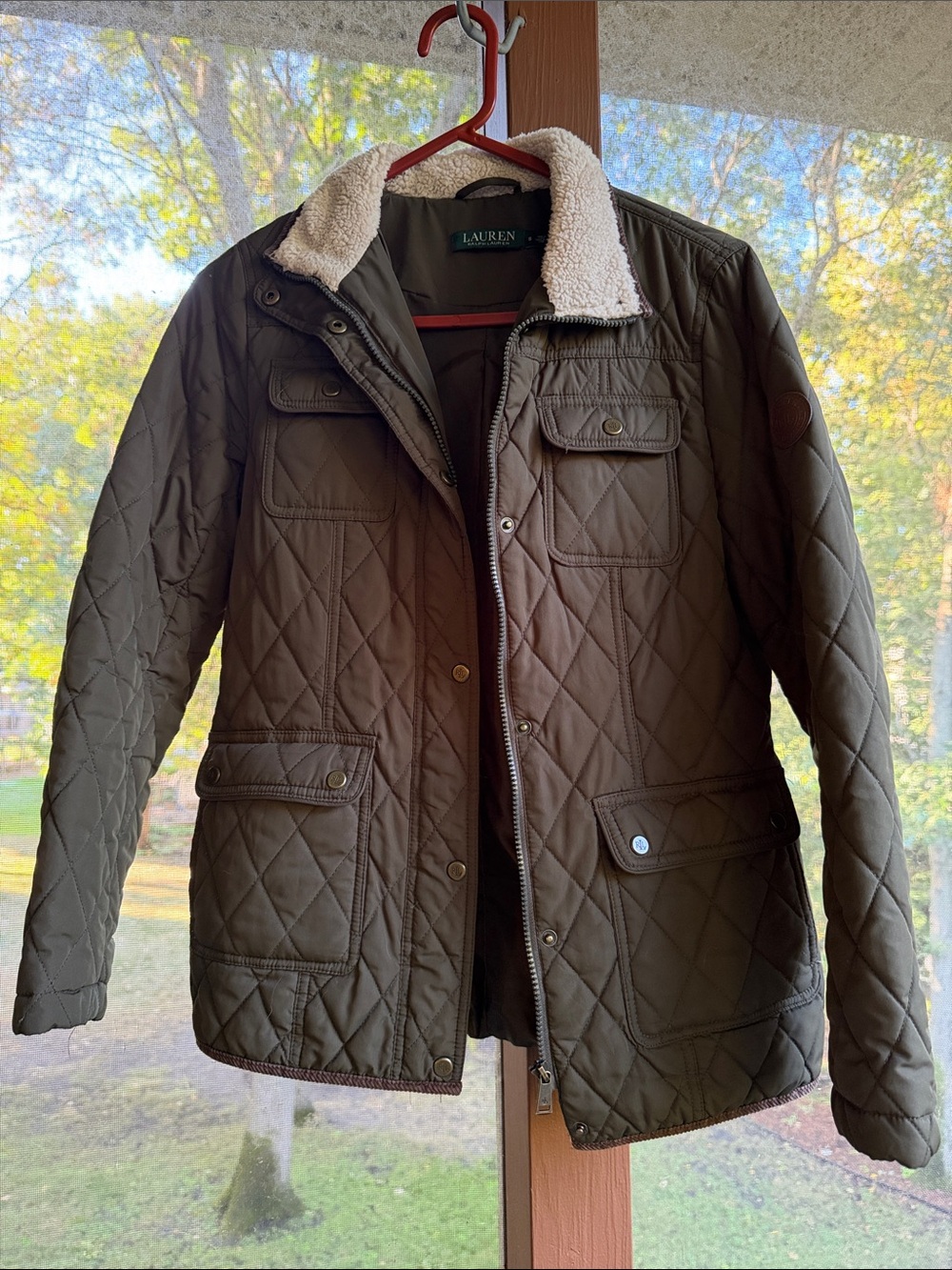 Ralph Lauren Olive Quilted Jacket with Sherpa Collar